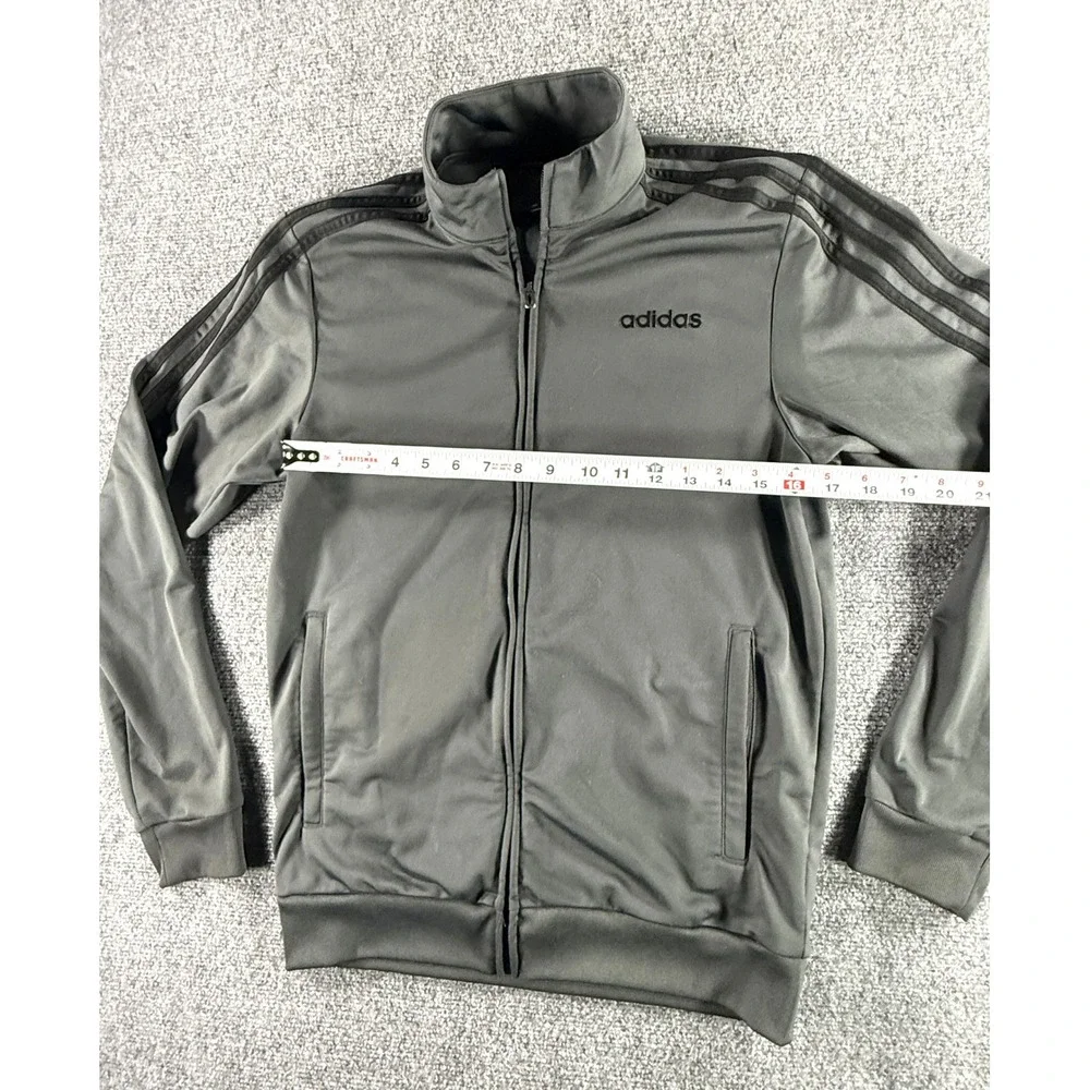 Adidas Mens Essentials Track Jacket Charcoal Grey Black 3-Stripe Full‎ Zip Small